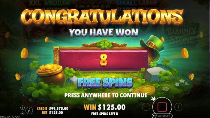 The Blarney Stone - Free Spins राउंड लॉन्च करना